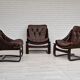 Chaises longues en cuir marron des années 1970 par Ake Fribytter pour Nelo Suède.