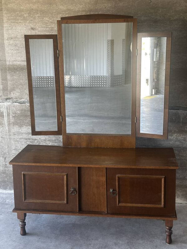 Coiffeuse vintage à miroir triptyque, années 1950