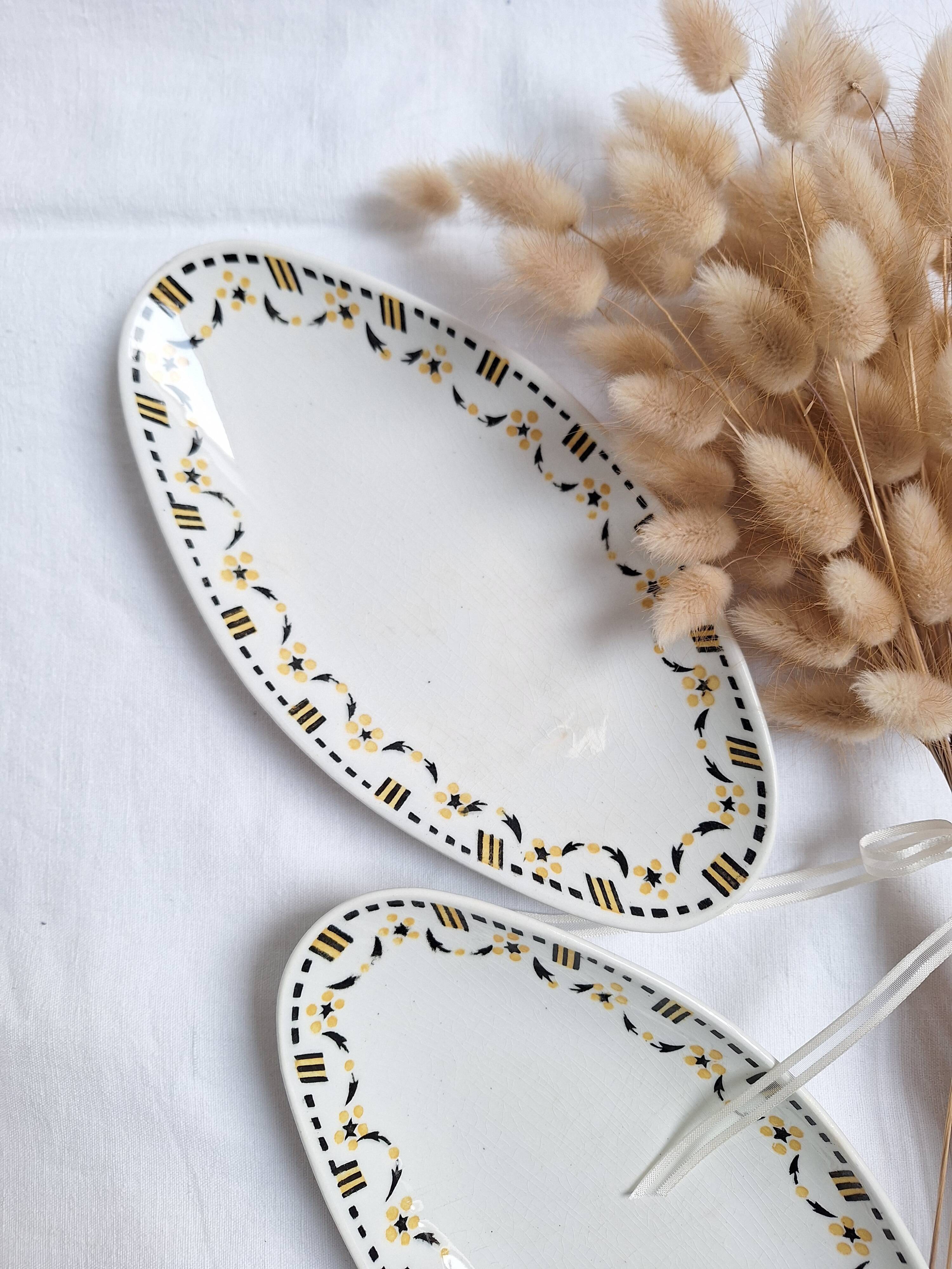 Ravier / Yellow and black aperitif plate Gien 456