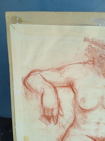 Drawing sanguine study nude female 67/50cm 1950