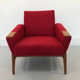 DANISH DESIGN ARMCHAIR IN WOOL & TEAK WOOD, 1970S