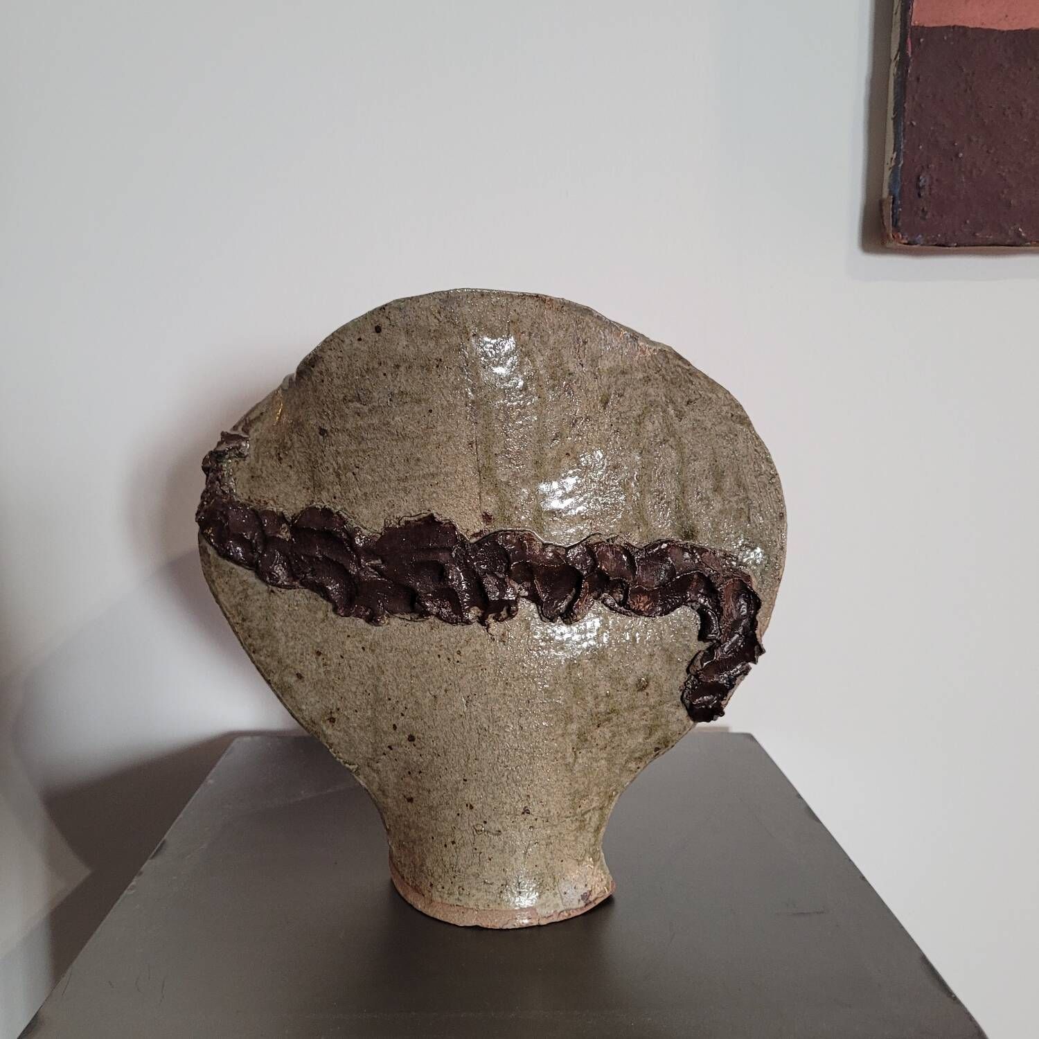 Old large brutalist stoneware ceramic vase odile pichon 60s