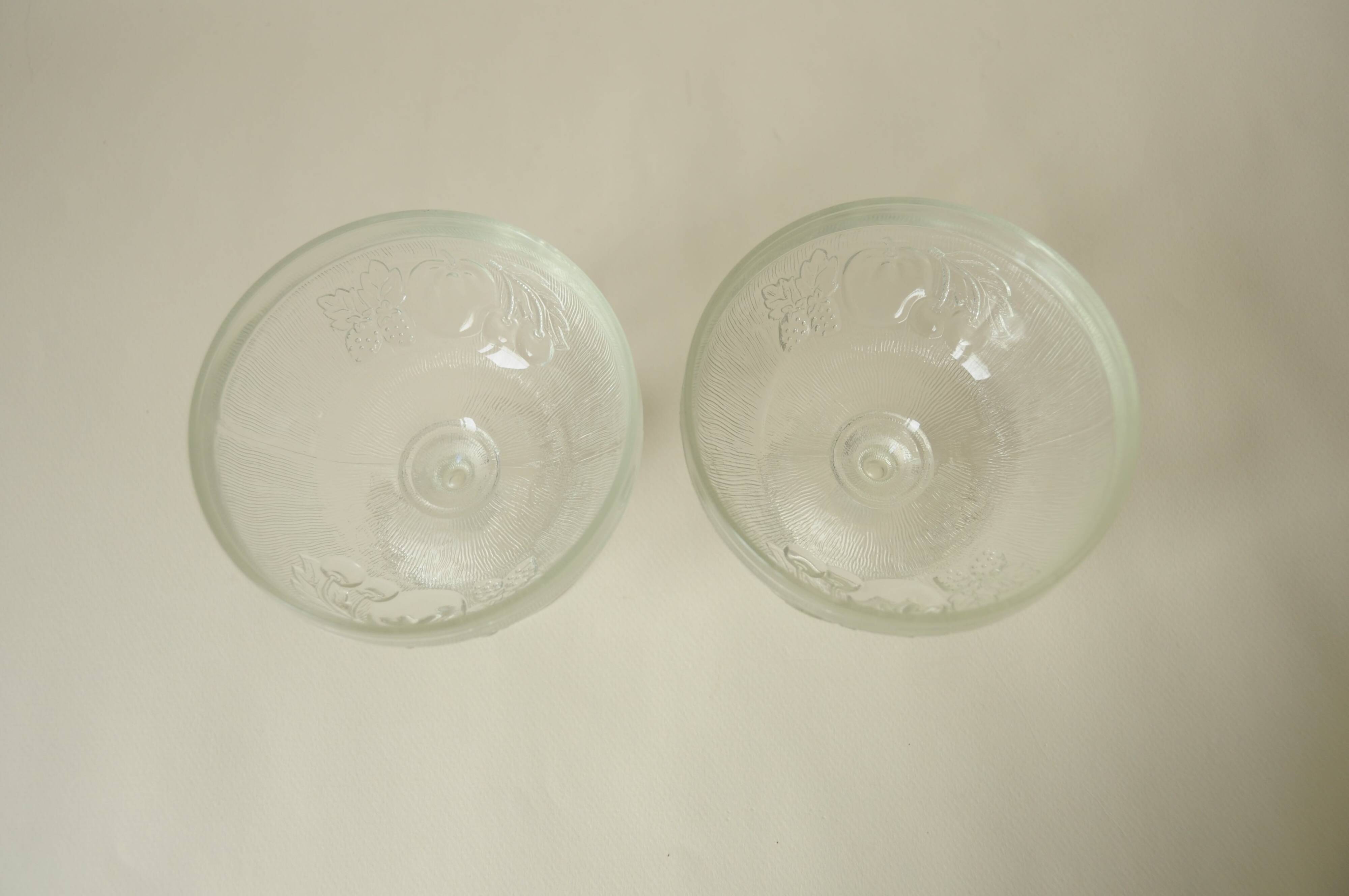 Vintage footed dessert bowls in molded glass - fruit motifs