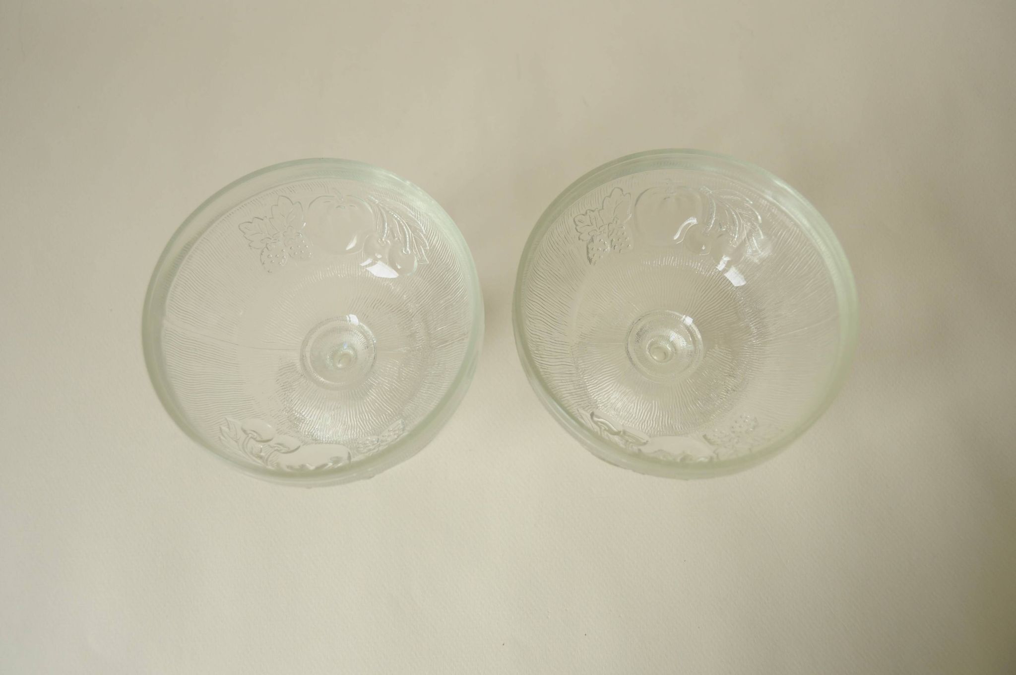 Vintage footed dessert bowls in molded glass - fruit motifs