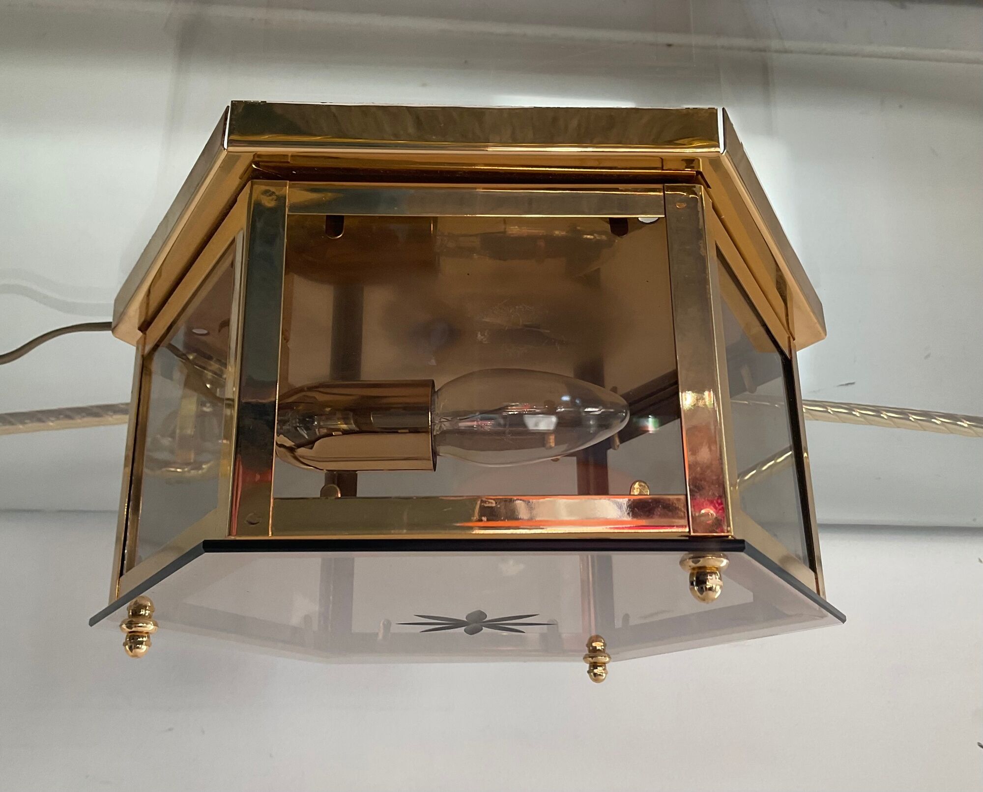 Vintage ceiling lamp in brass and smoked glass