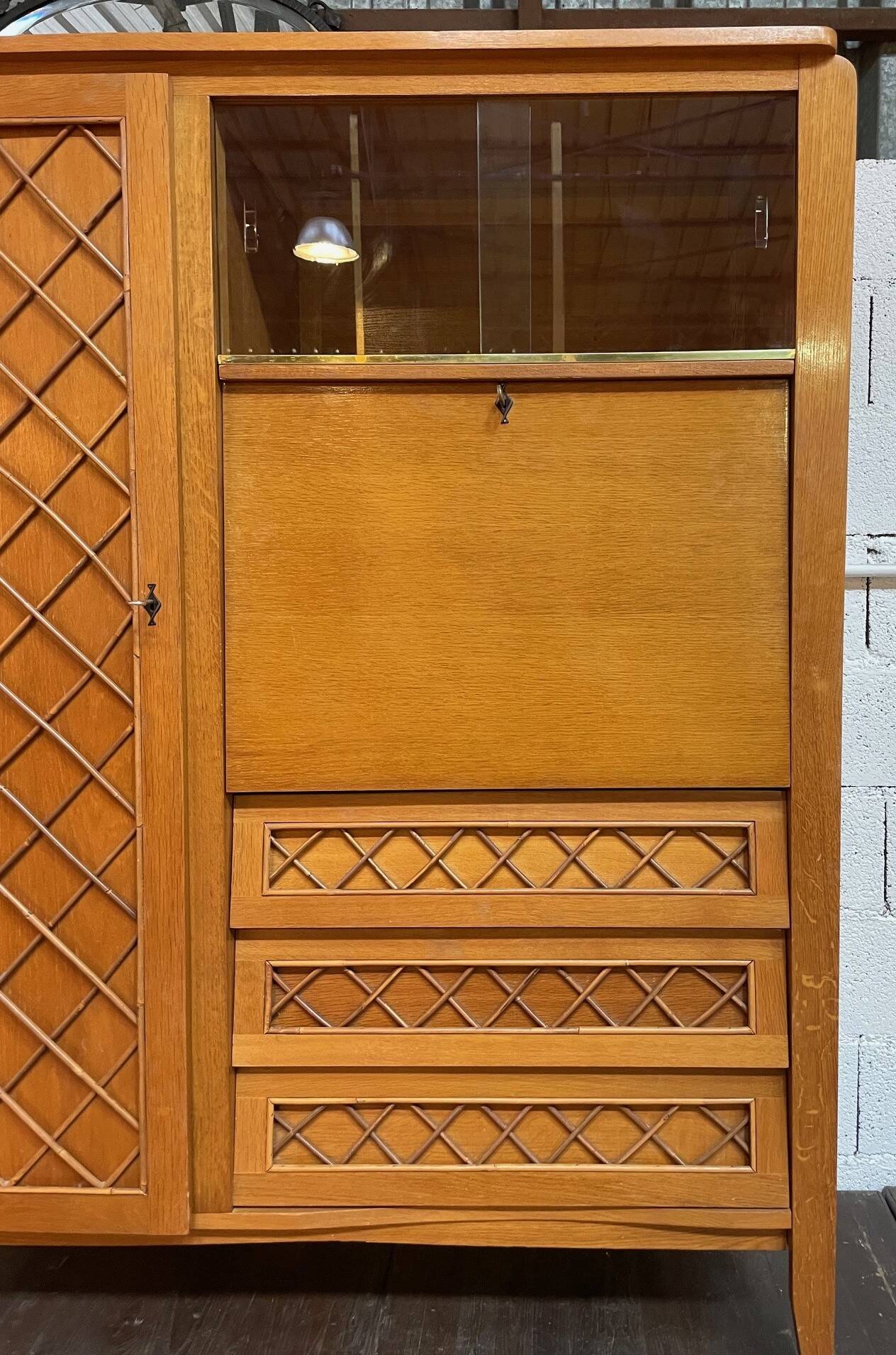 Armoire, secrétaire, commode en bois et rotin, années 60
