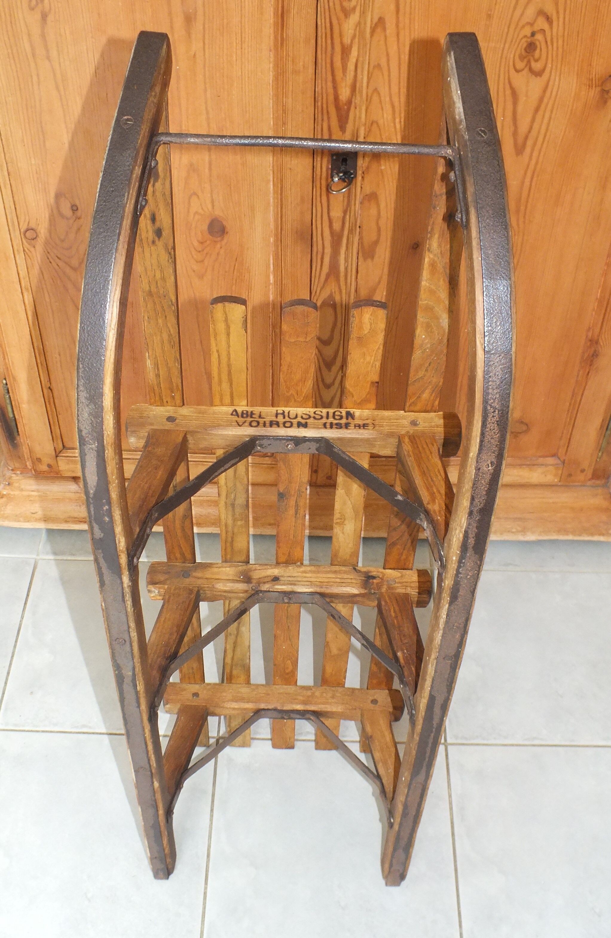 Old wooden toboggan Abel Rossignol