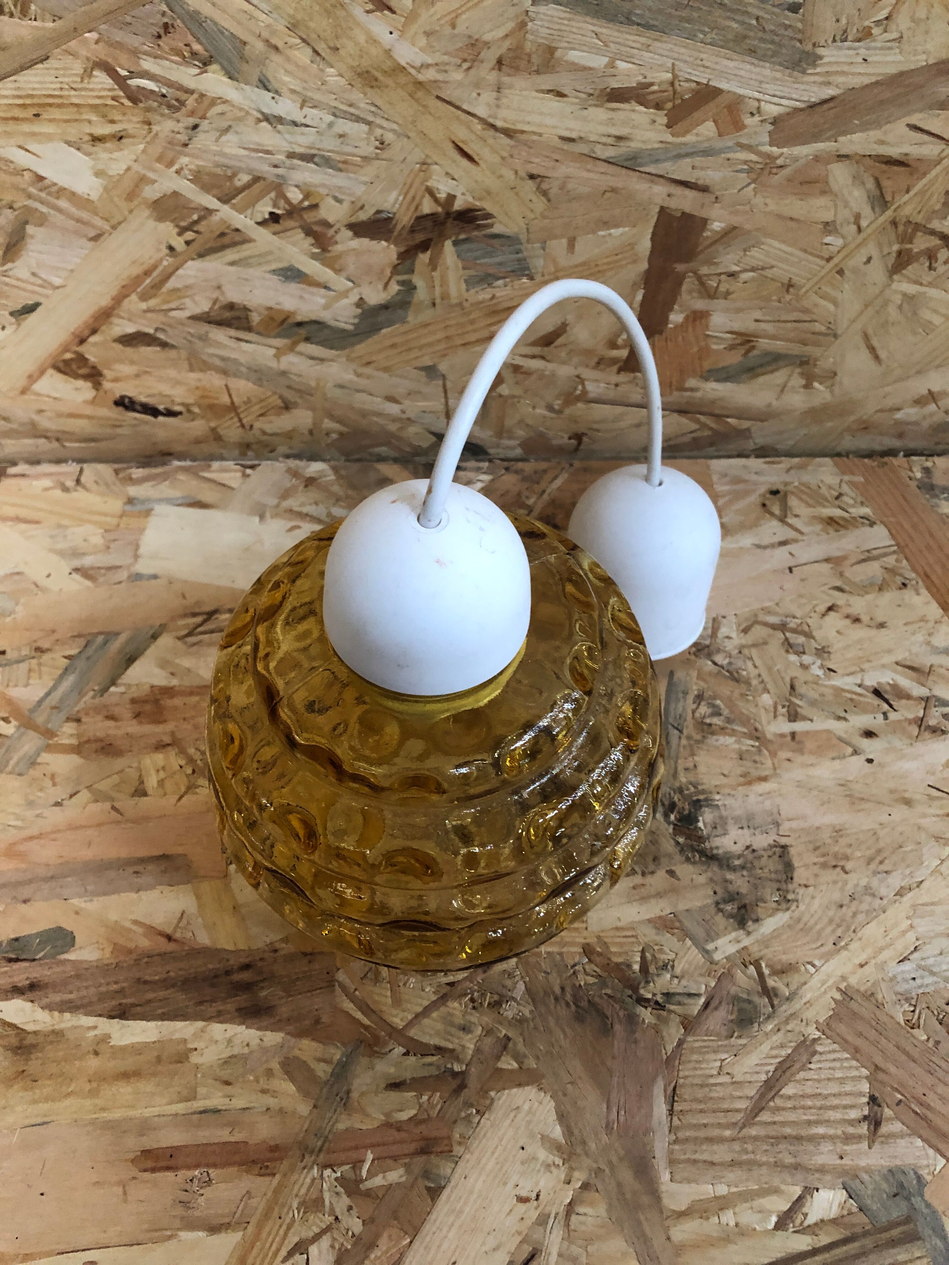 Old suspension ball glass blown orange luminaire 70s vintage