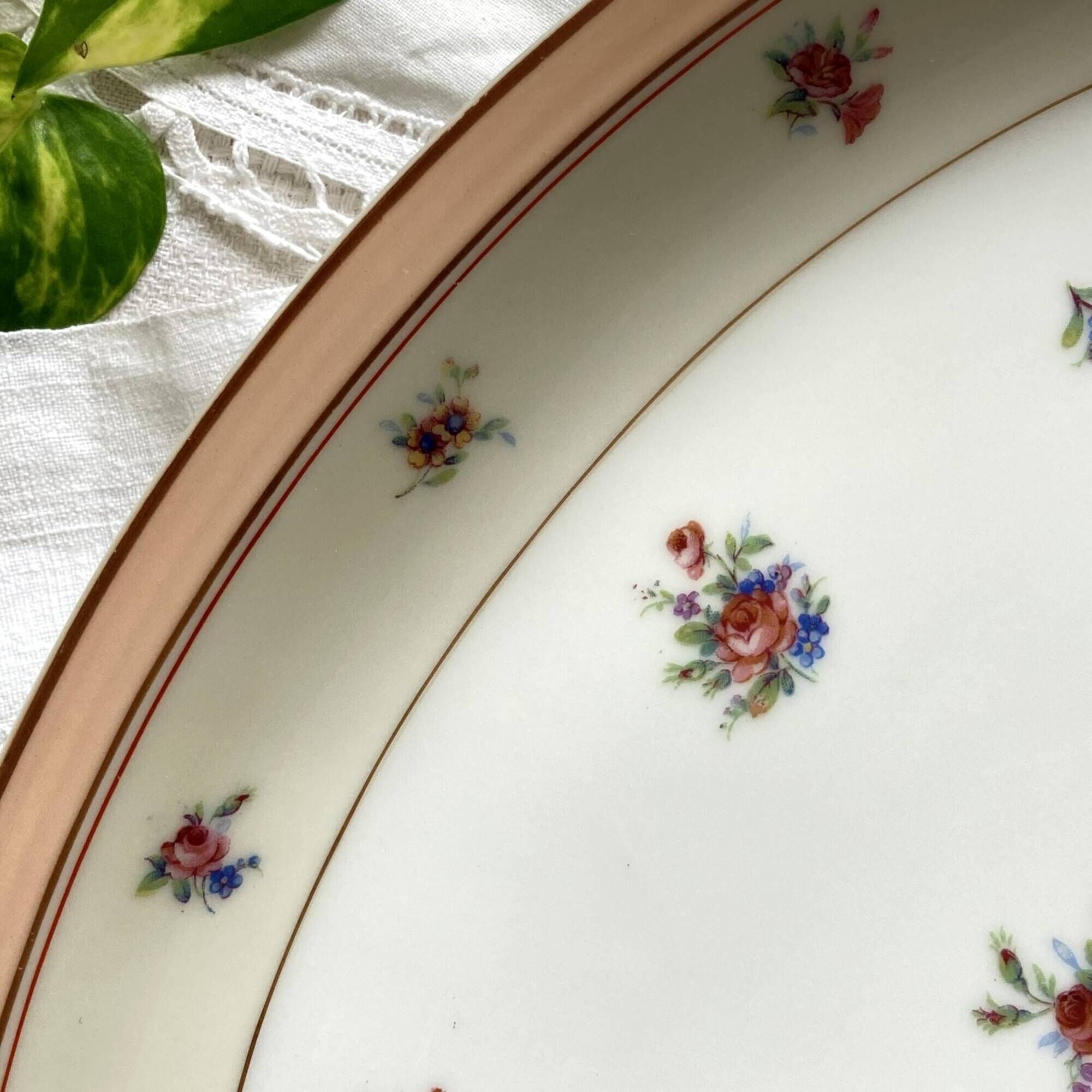 Large Limoges serving dish small flowers and gilding old porcelain Charles Ahrenfeldt