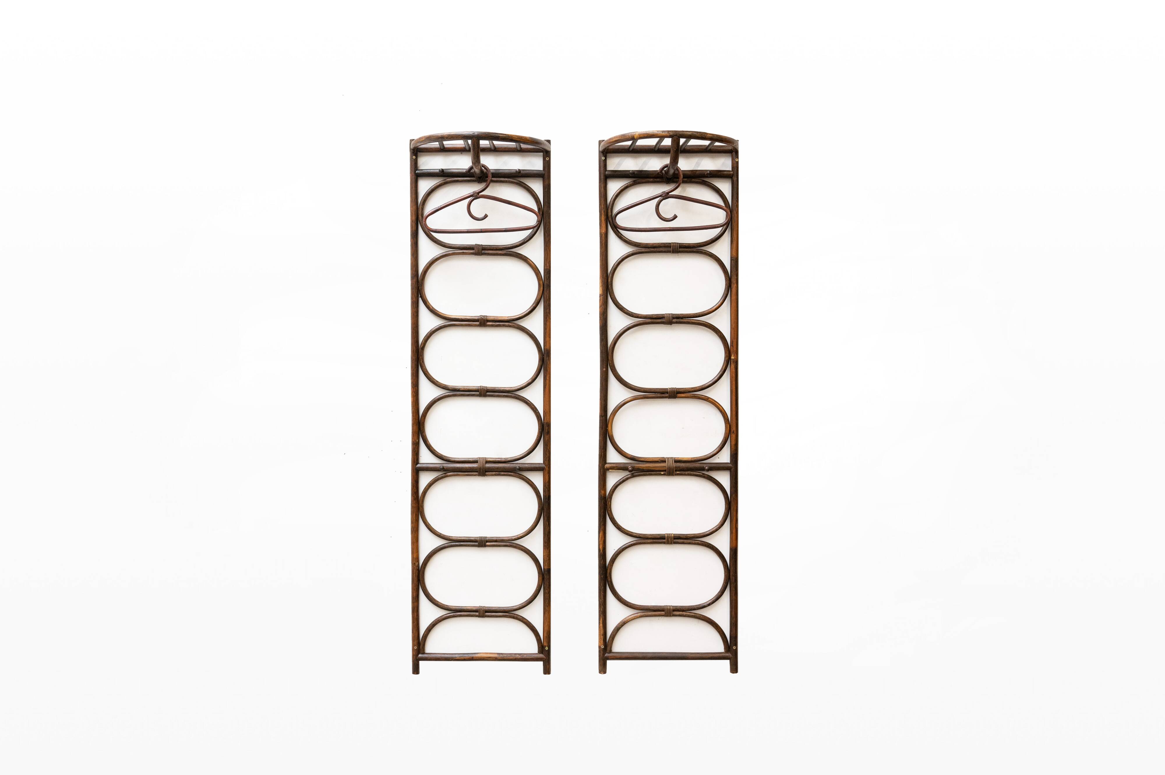 Set of two vintage coat racks in bamboo and rattan