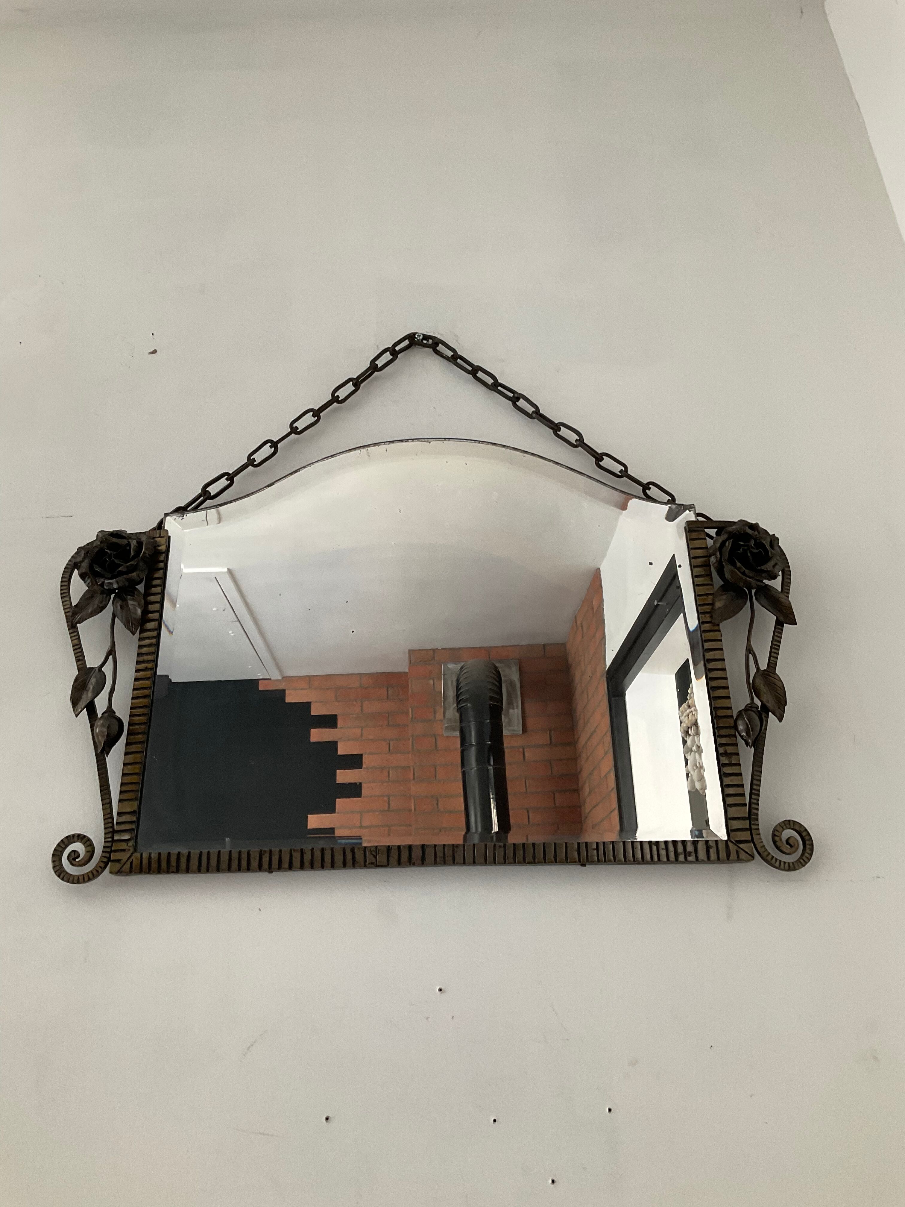 Beveled Art Deco wrought iron mirror