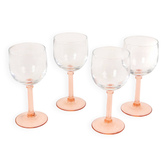 Set of 4 Vintage Luminarc Wine Glasses Pink Foot