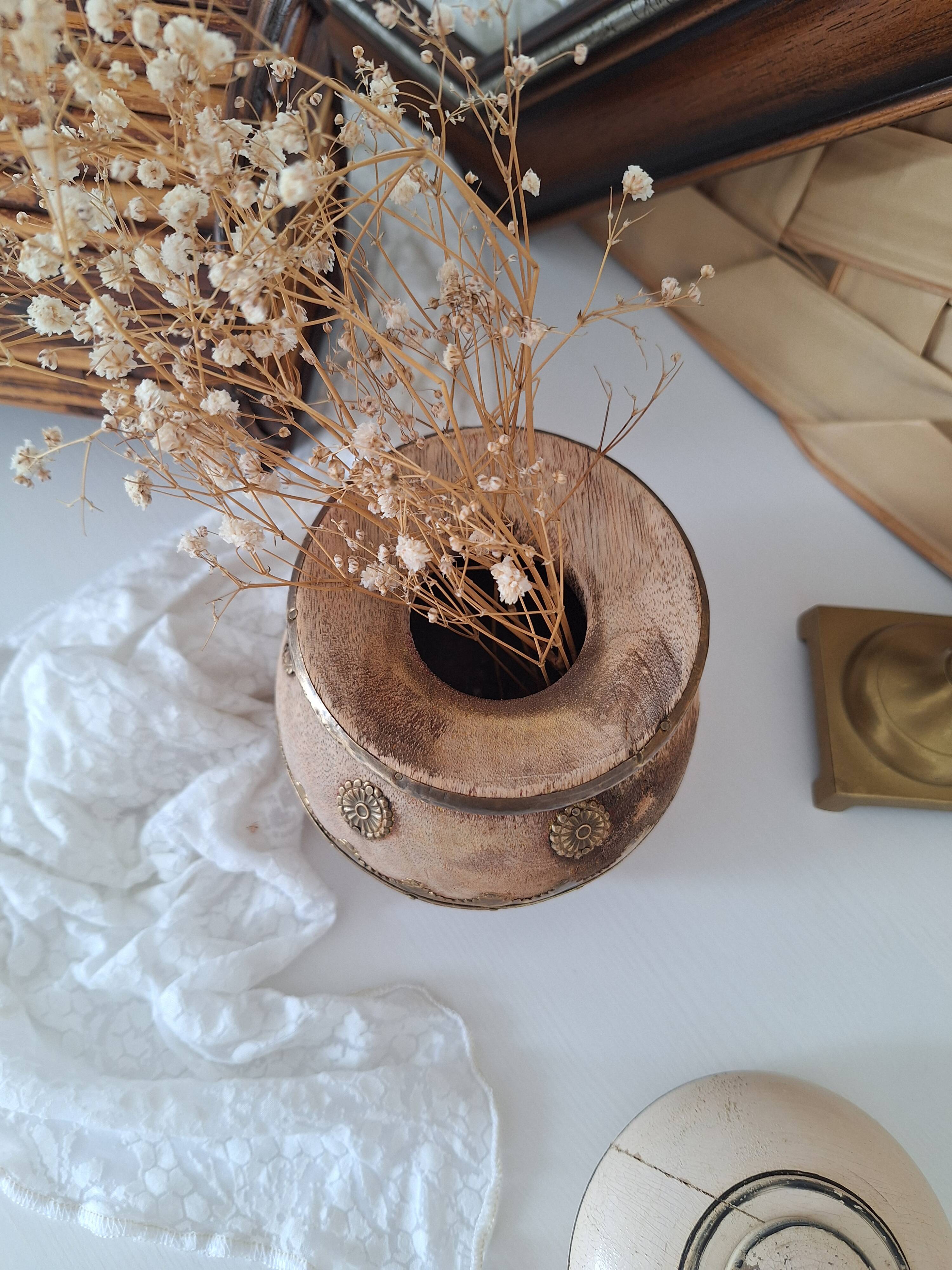 Wooden and brass vase