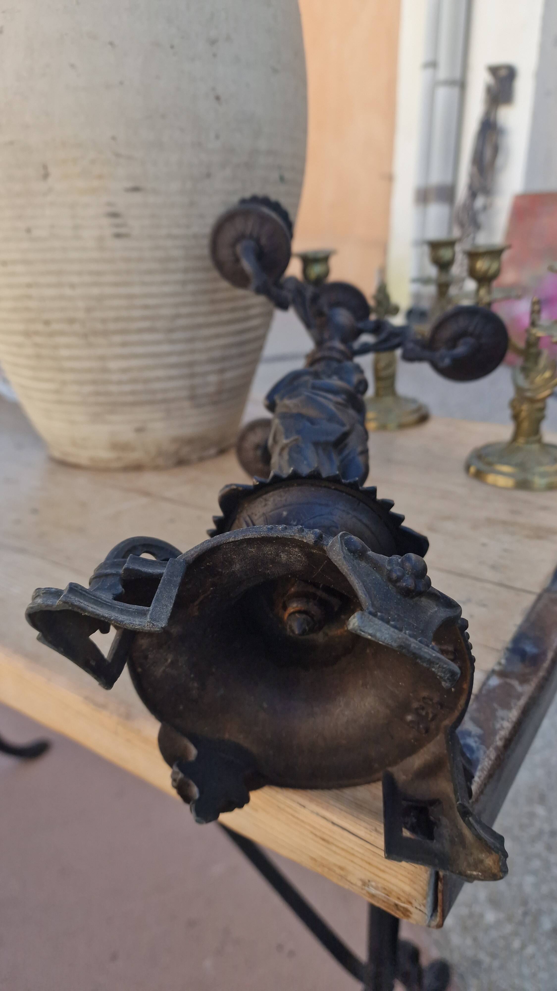 Large antique candelabra in black patinated babbitt – 19th century