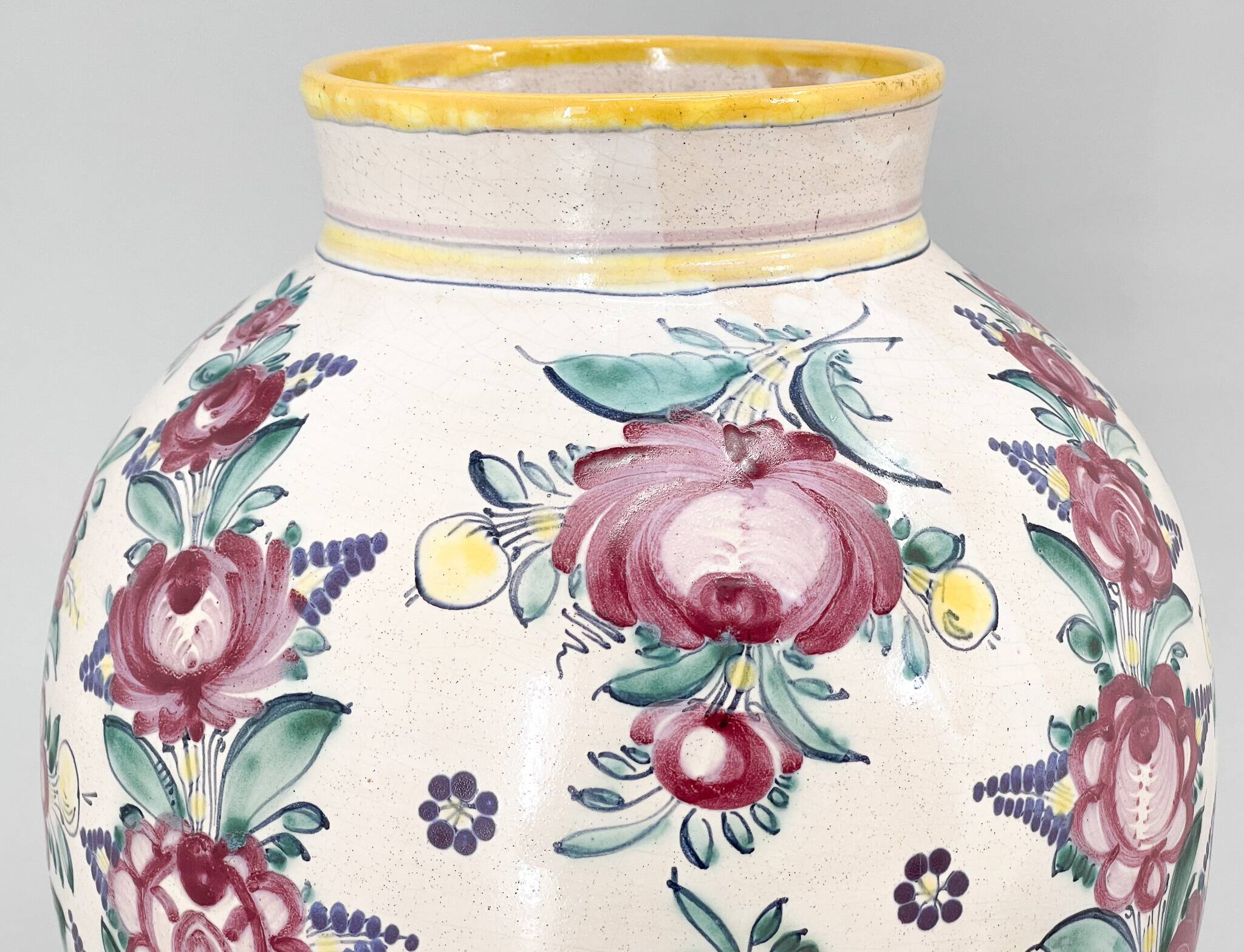1950s Large Hand Painted Tupesy Ceramic Vase