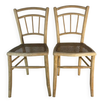 Pair of caned chairs in light wood