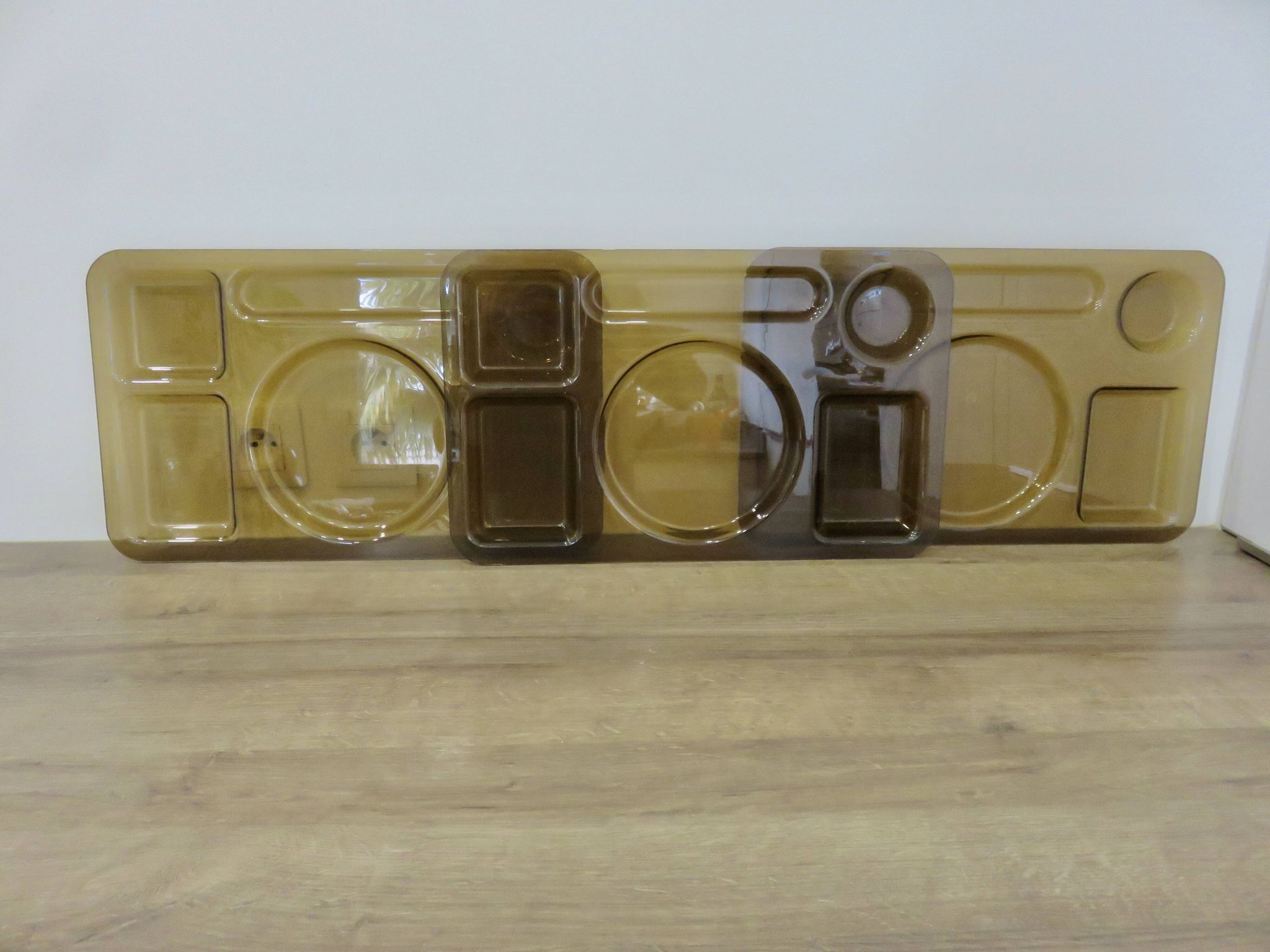 Set of 3 Guzzini trays, in smoked transparent ABS, 1970, Italy, vintage