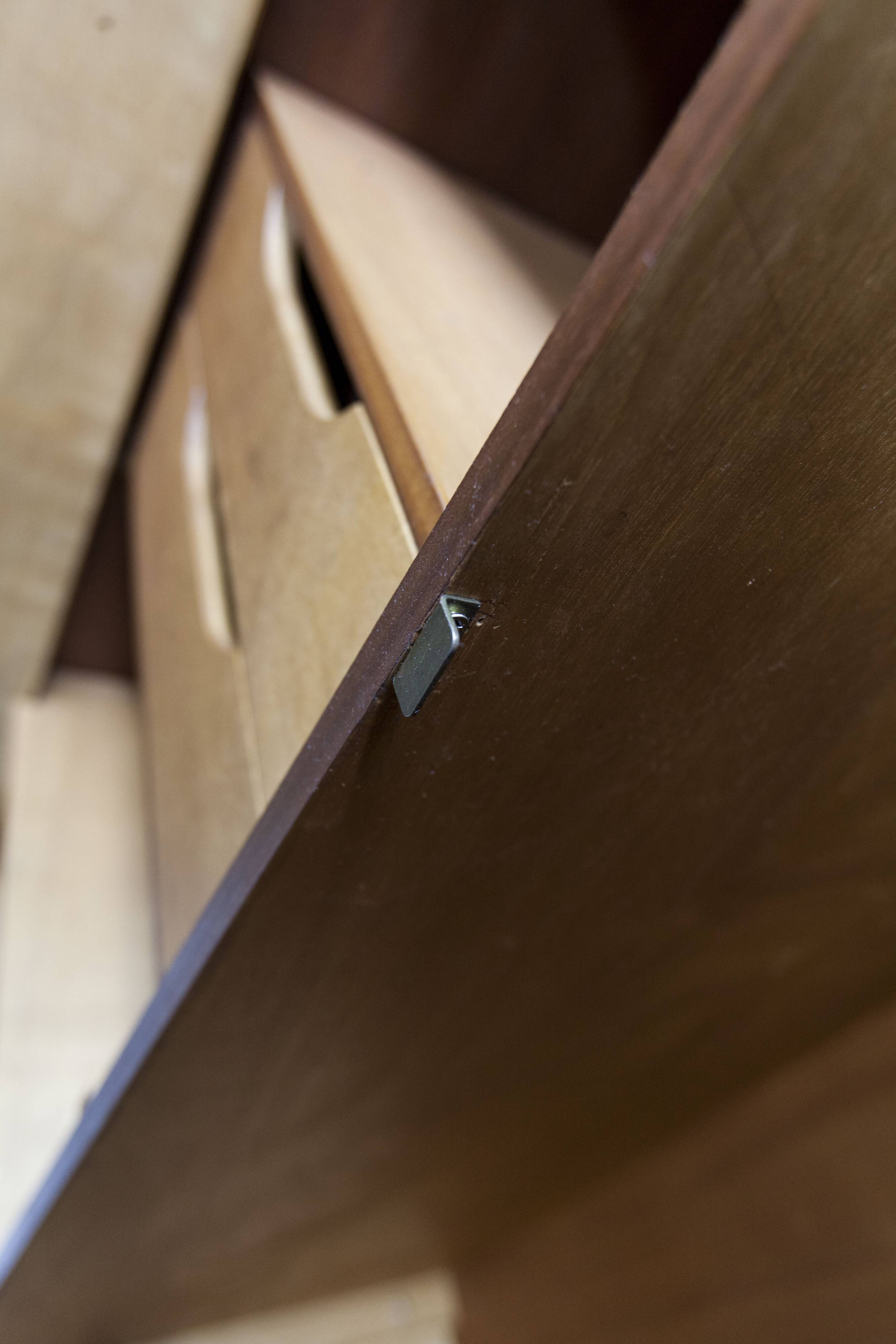 1950s Mid-Century Modern oak armoire with two doors and two drawers.
