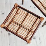 Trio of nesting tables in wood and rattan