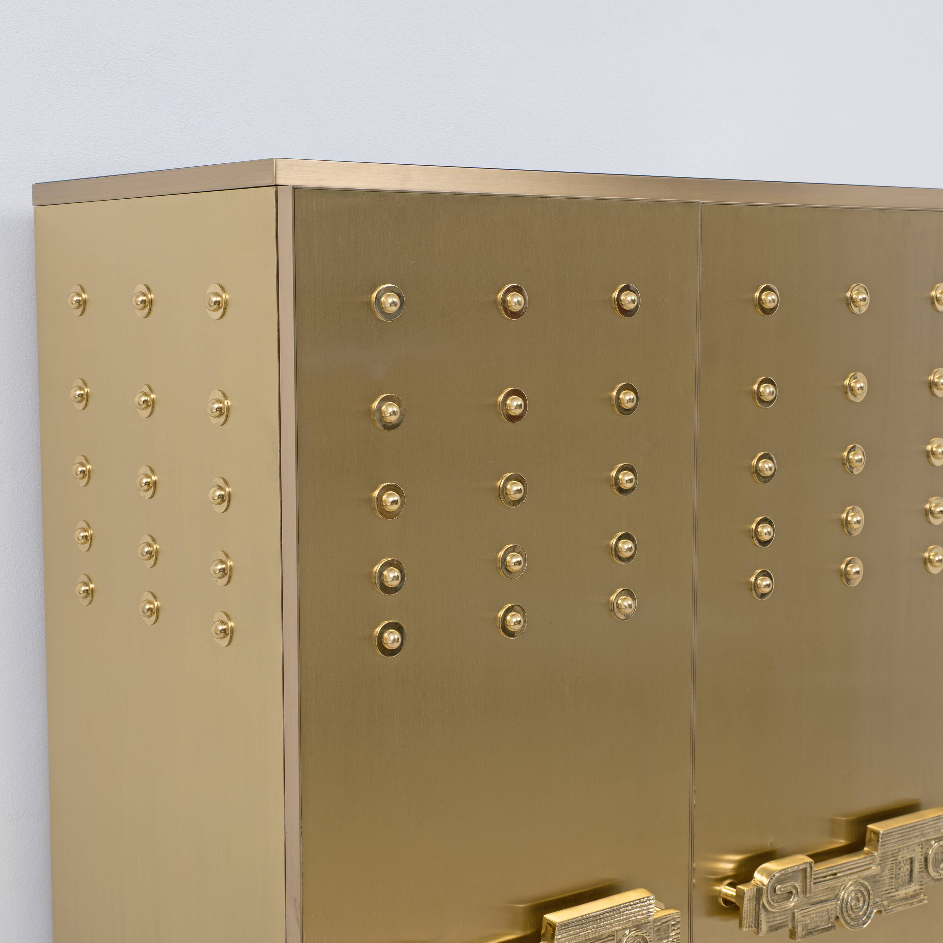 Italian Brass Bar Cabinet with Sculptural Cast Brass Handles