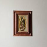 Religious painting the virgin painting on metal handcrafted wooden frame