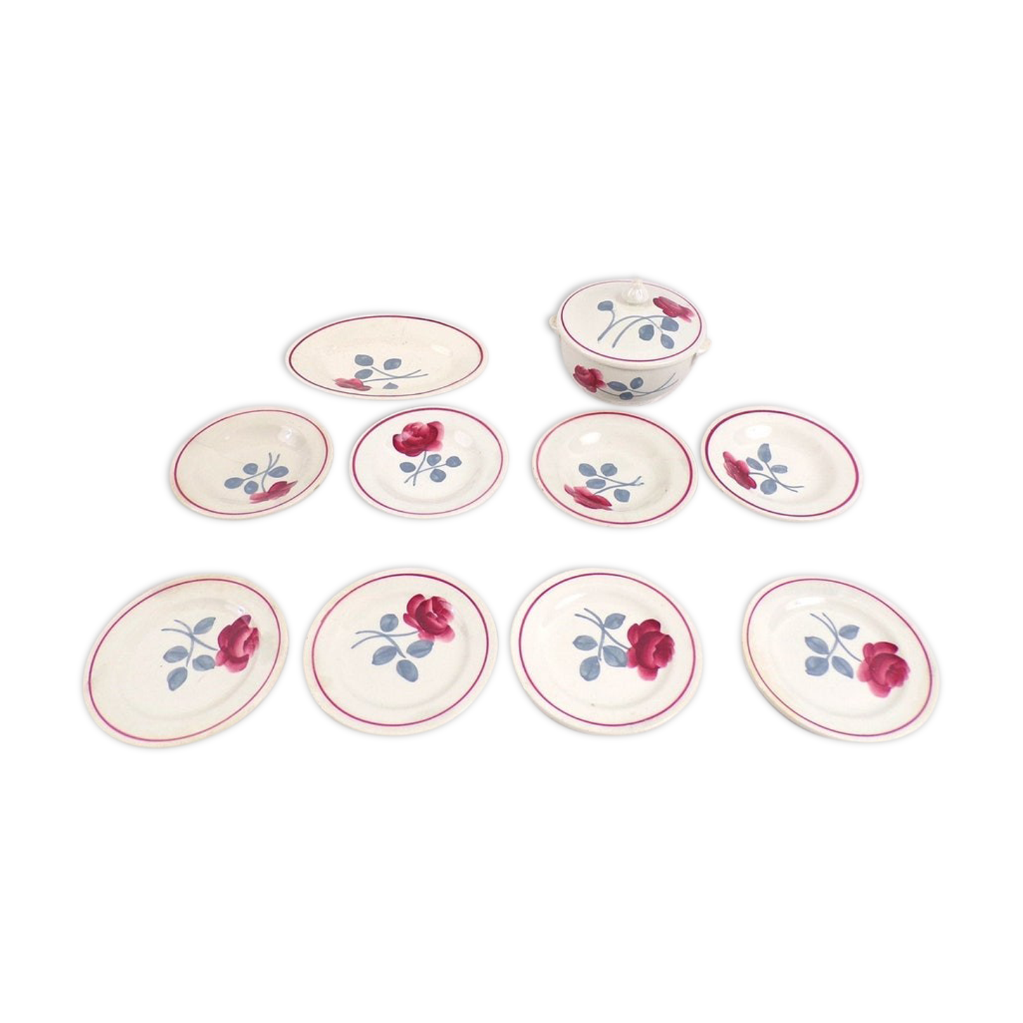 Dinette crockery doll's house ceramic 10 pieces vintage France