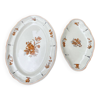Duo de plats anciens Condé Longchamp – Terre de Fer, décor floral & in