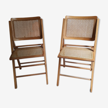 Pair of folding chairs from the 60s wood and canning