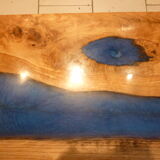 Low oak & resin "river table" table base cross oak