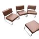 Set of 3 vintage 70s armchairs + pouffe – Brown faux leather