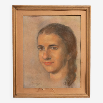 Portrait by Stassera drawing on paper young girl early twentieth century