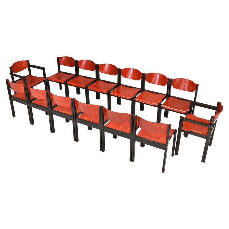 Italian postmodern stacking chairs in Sottsass style, Italy, 1970s, set of 14