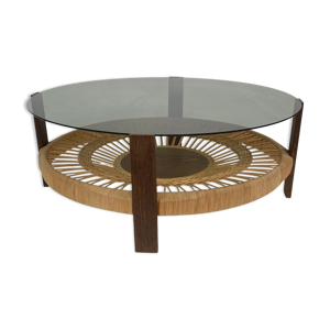 Table basse vintage en rotin en