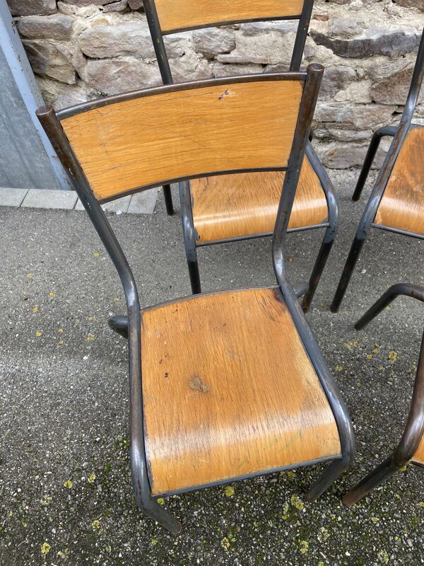 lot de 4 chaises d'école industrielle école vintage collectivités French School chairs Mullca