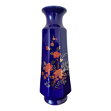 Vase bleu fleurs oranges et vertes