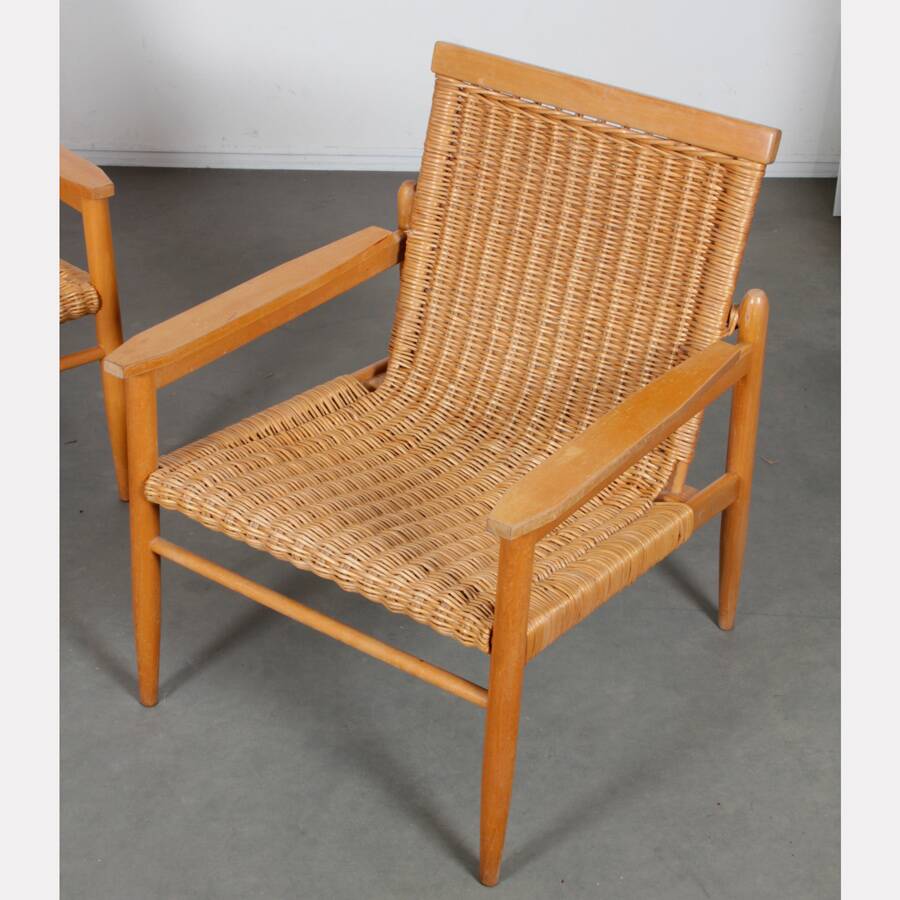 Pair of vintage wicker armchairs produced by Uluv, 1960