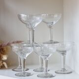 Set of 8 champagne glasses in chiseled blown glass