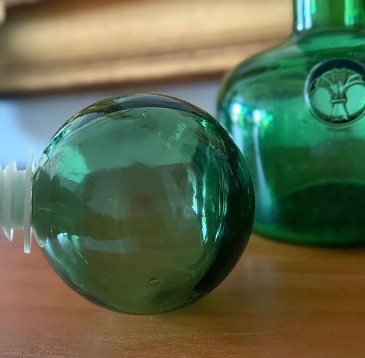 Carafe, decorative emerald green glass bottle Empoli - 1960s