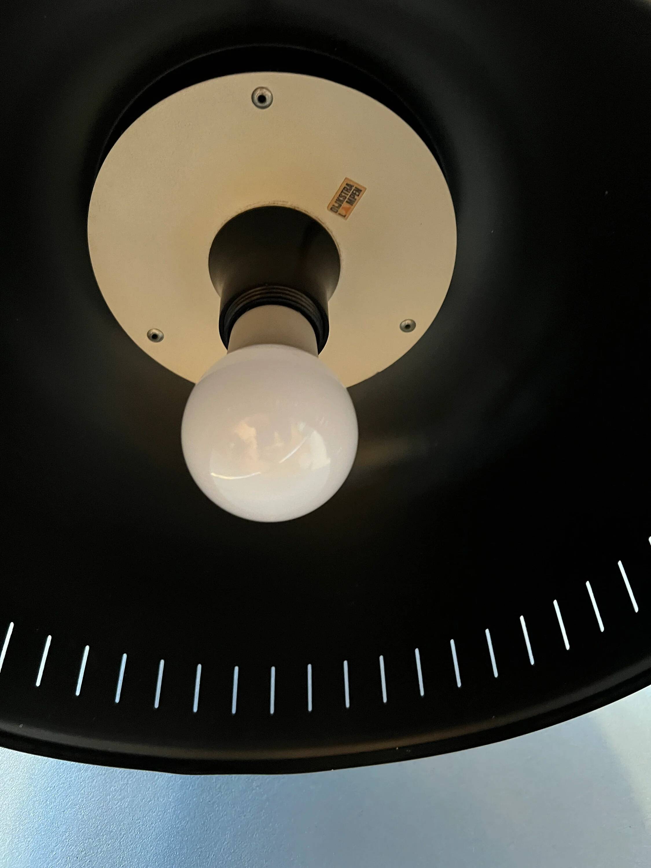 Suspension Space Age Dijkstra with a chrome structure and black metal lampshade.