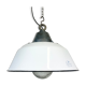 White Enamel and Cast Iron Industrial Pendant Light with Glass Cover, 1960s