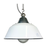 White Enamel and Cast Iron Industrial Pendant Light with Glass Cover, 1960s