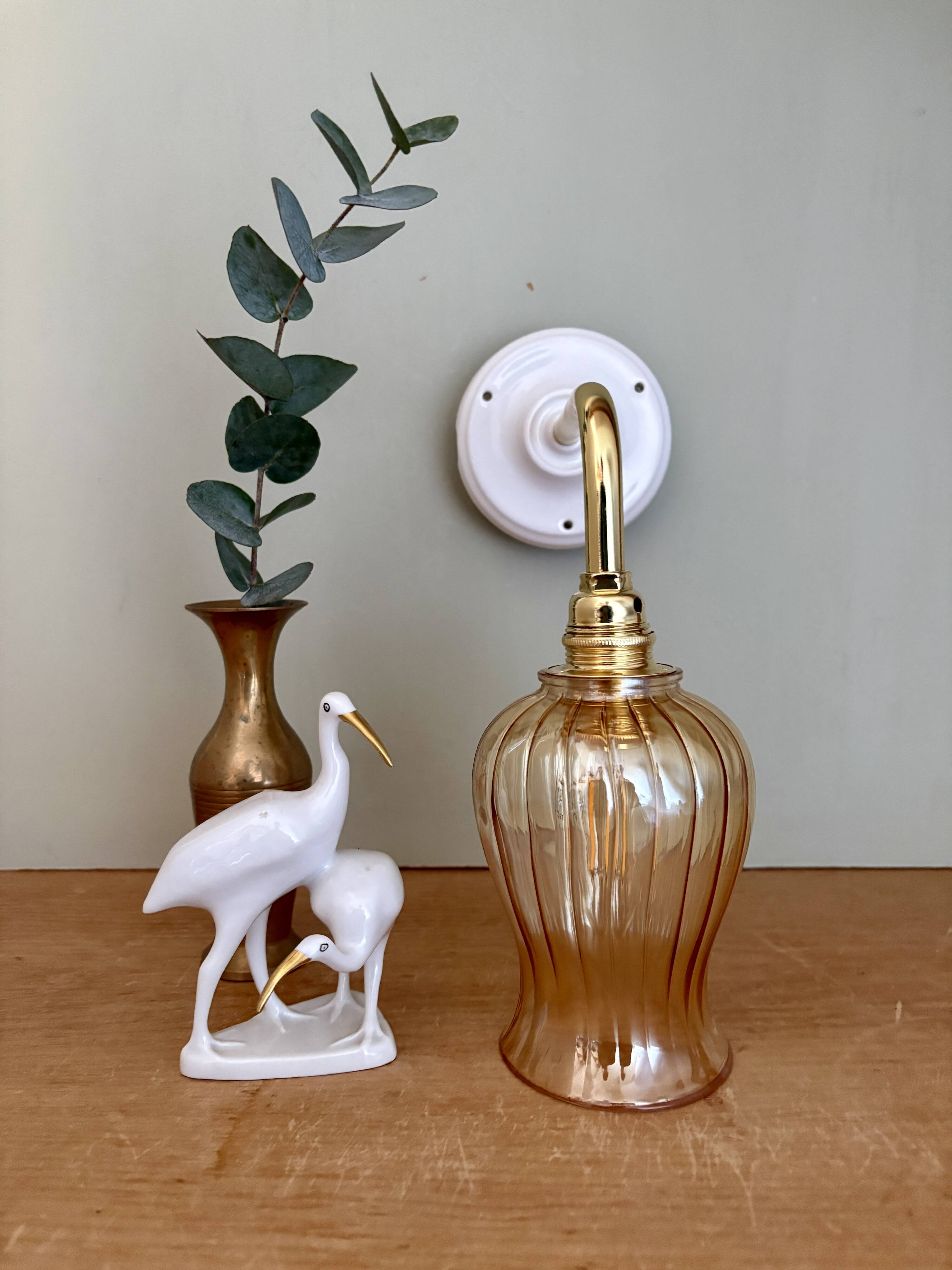 Vintage tulip angled wall light in amber glass