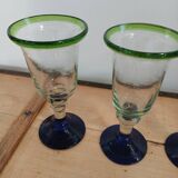3 stemmed glasses in bubble and blown glass