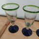 3 stemmed glasses in bubble and blown glass