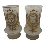Pair of vases in opaline decoration of motifs of garlands, edges of gold, xixth