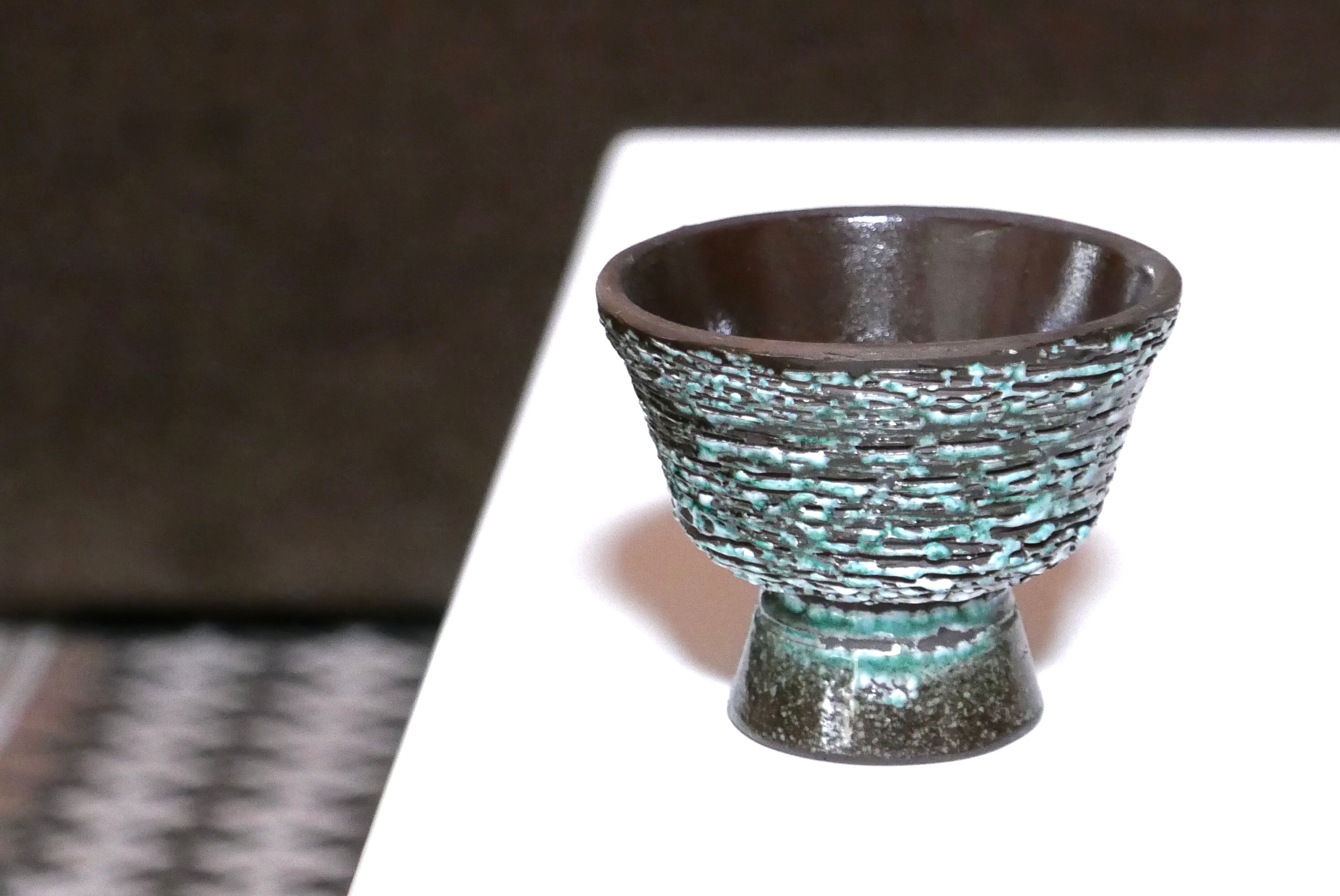 Turquoise and brown ceramic flower pot, 1950s