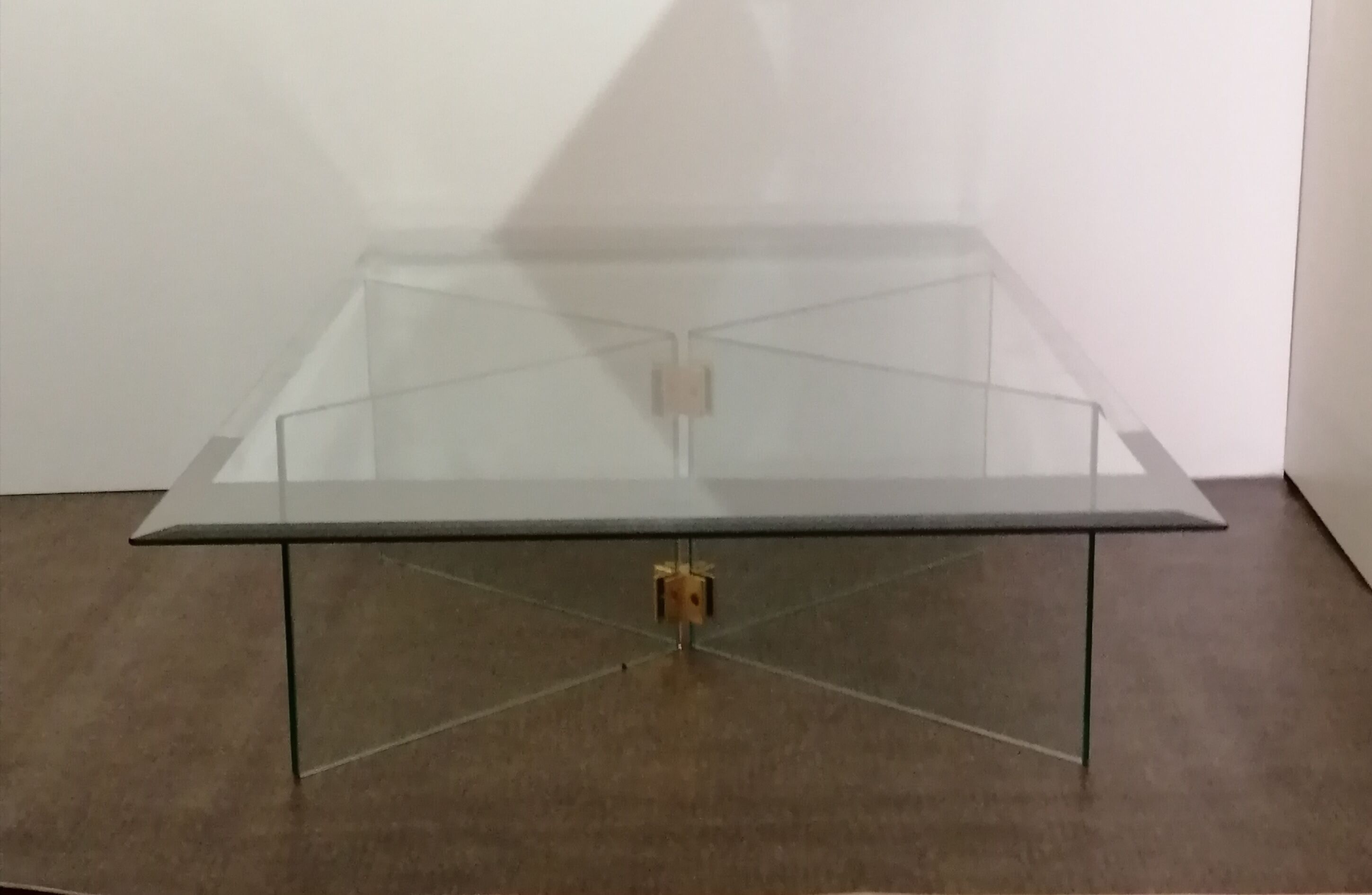 Vintage coffee table by Léon Rosen for Pace Collection all in tempered glass and brass 1970