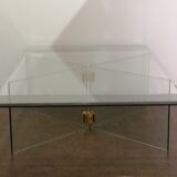 Vintage coffee table by Léon Rosen for Pace Collection all in tempered glass and brass 1970