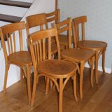 Set of 6 Baumann chairs, light beech, 1960
