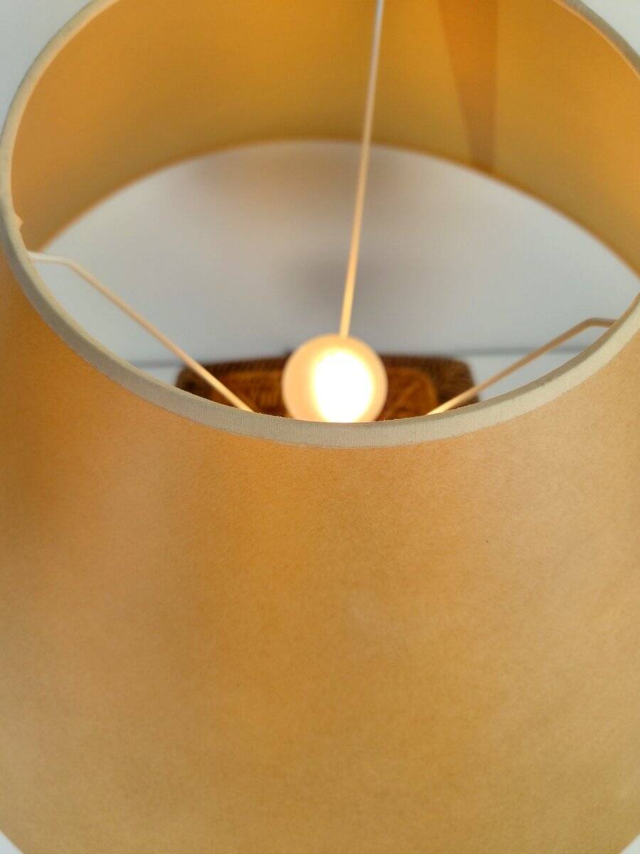 Large Hand Woven Wicker Rattan Table Lamp, France, 1970s